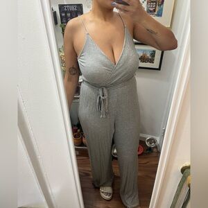 Gray Jersey-Knit Jumpsuit